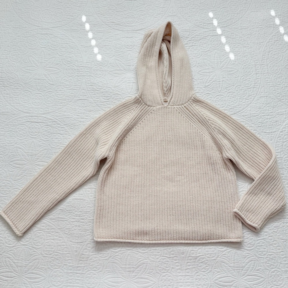 Zara Girls' Knit Hooded Knit Sweater, Cream Sz 13-14